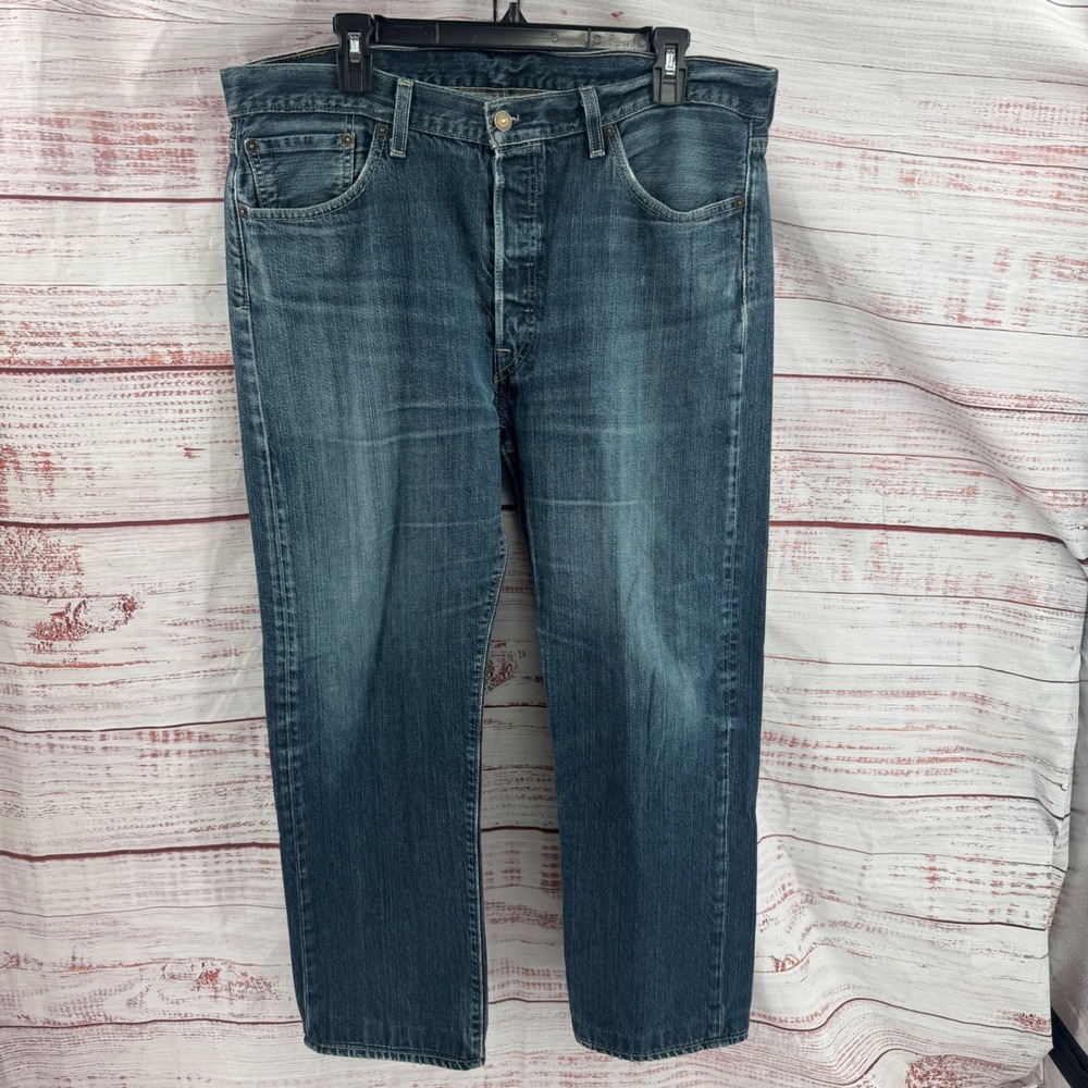 Levis 501 Original Fit Mens Jeans 36x30 Medium Wash Blue Straight Leg Button Fly